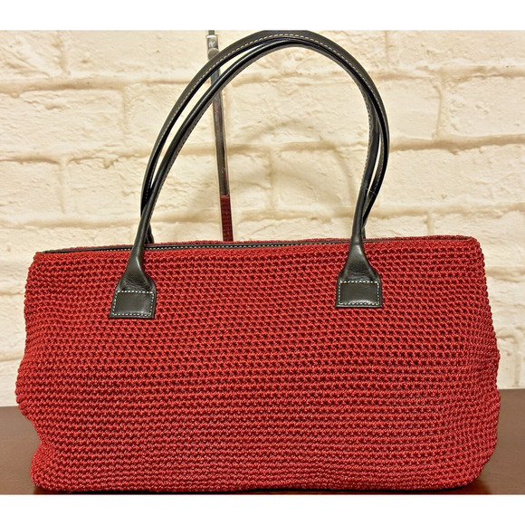 The Sak Red Handbag with Black Leather Trim Handles - Picture 9 of 15